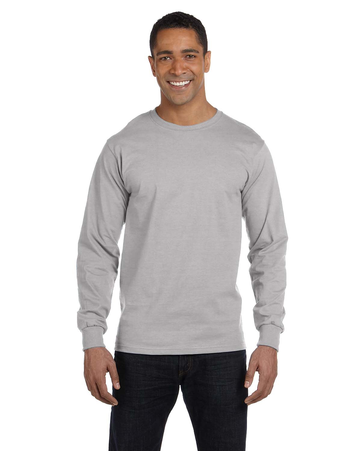 Hawkko Men's Essentials Long Sleeve T-Shirt Pack, Crewneck Cotton Tees, Light Steel, 4-Pack