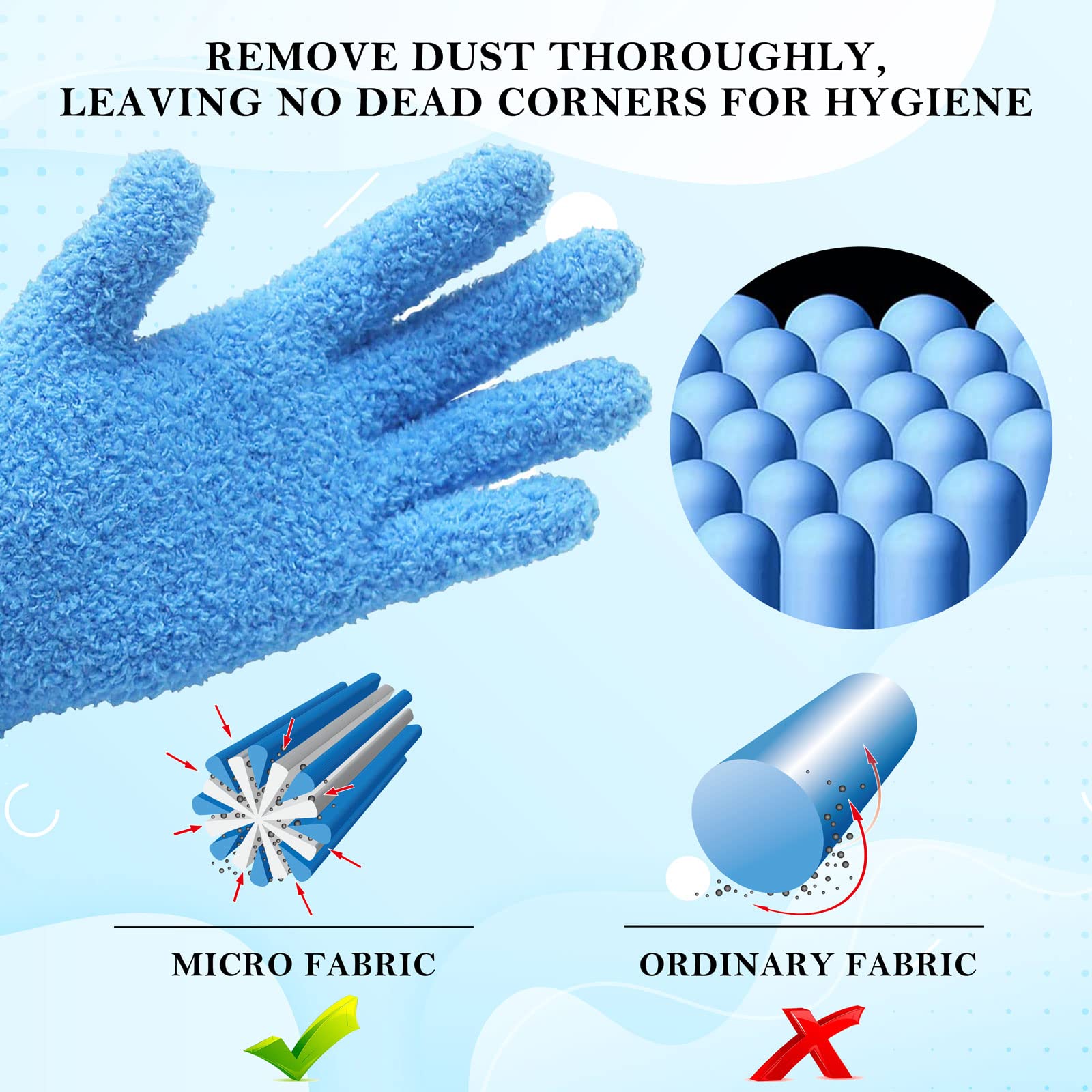 Hawkko Microfiber Dusting Gloves, Dusting Cleaning Glove for Plants, Blinds, Lamps and Small Hard to Reach Corners (Blue S/M)