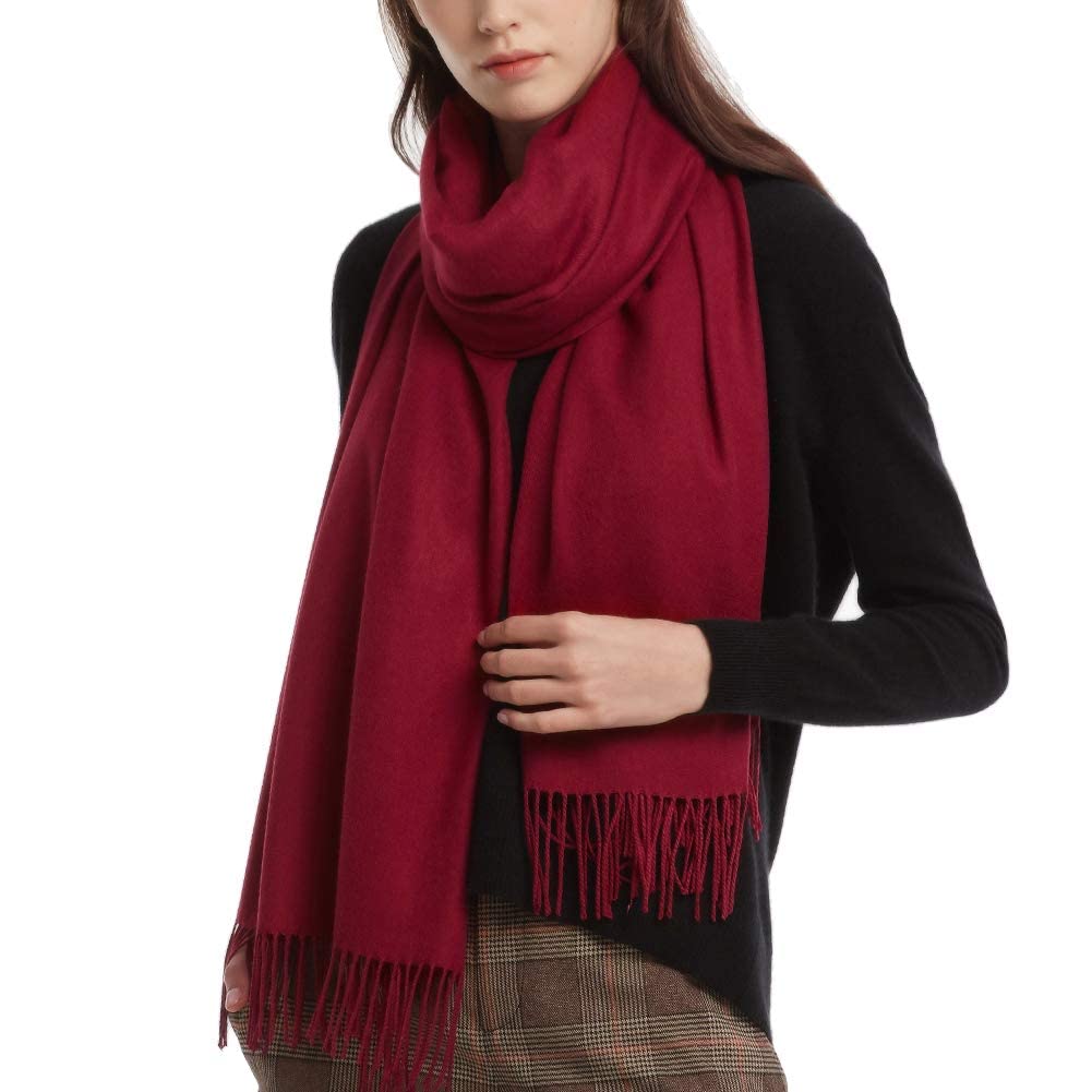 Hawkko Womens Winter Scarf Cashmere Feel Pashmina Shawl Wraps Soft Warm Blanket burgundy