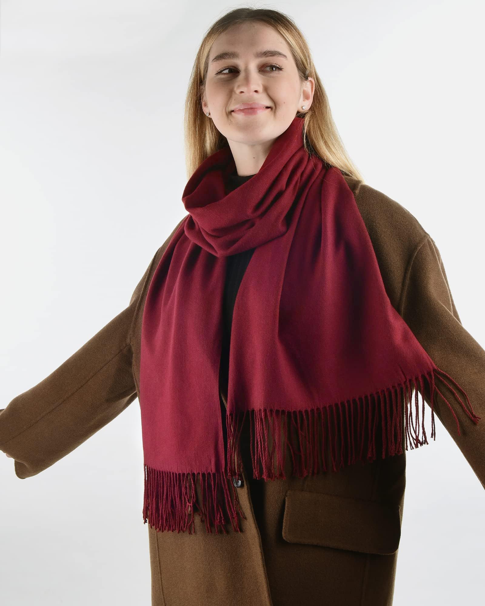 Hawkko Womens Winter Scarf Cashmere Feel Pashmina Shawl Wraps Soft Warm Blanket burgundy