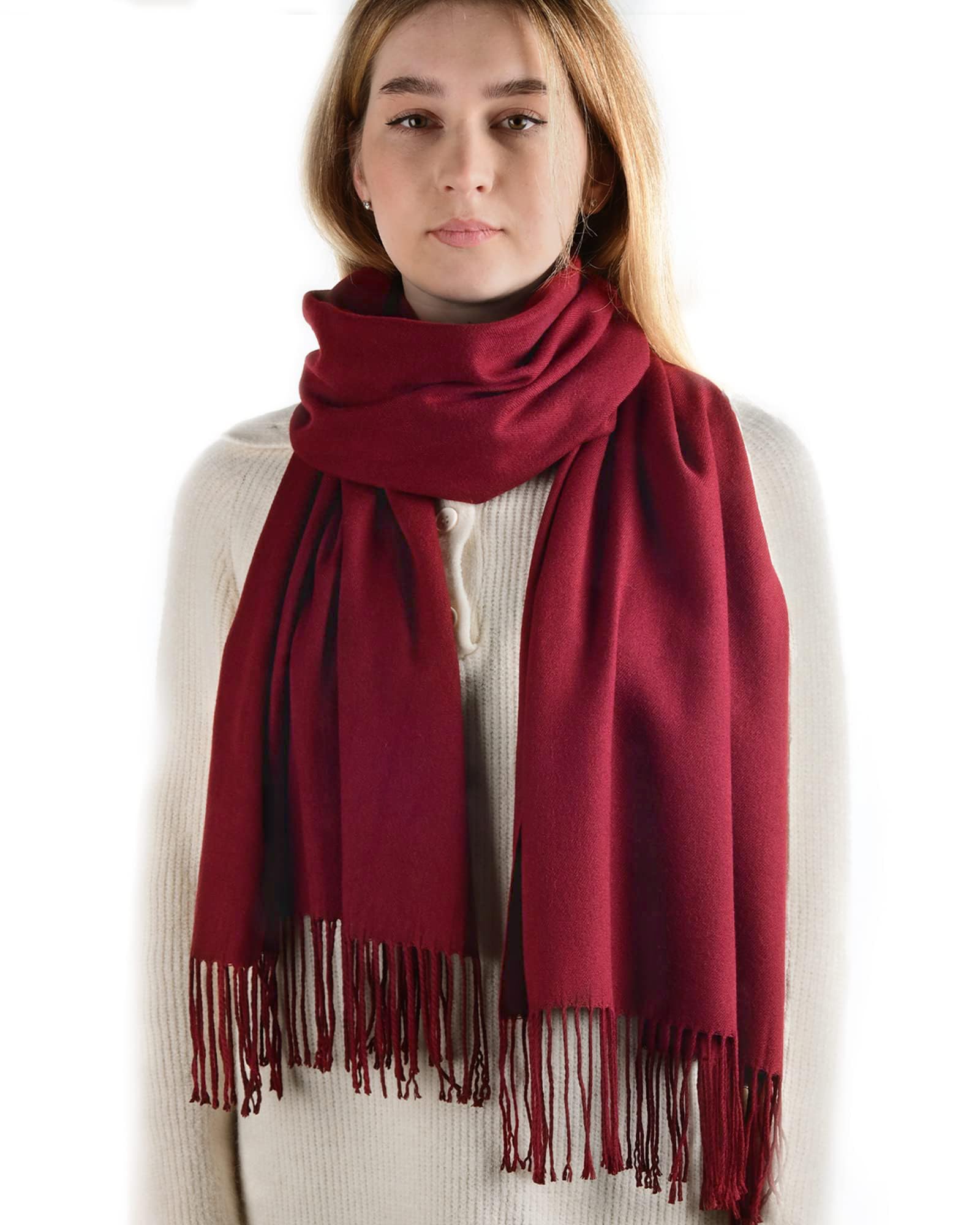 Hawkko Womens Winter Scarf Cashmere Feel Pashmina Shawl Wraps Soft Warm Blanket burgundy