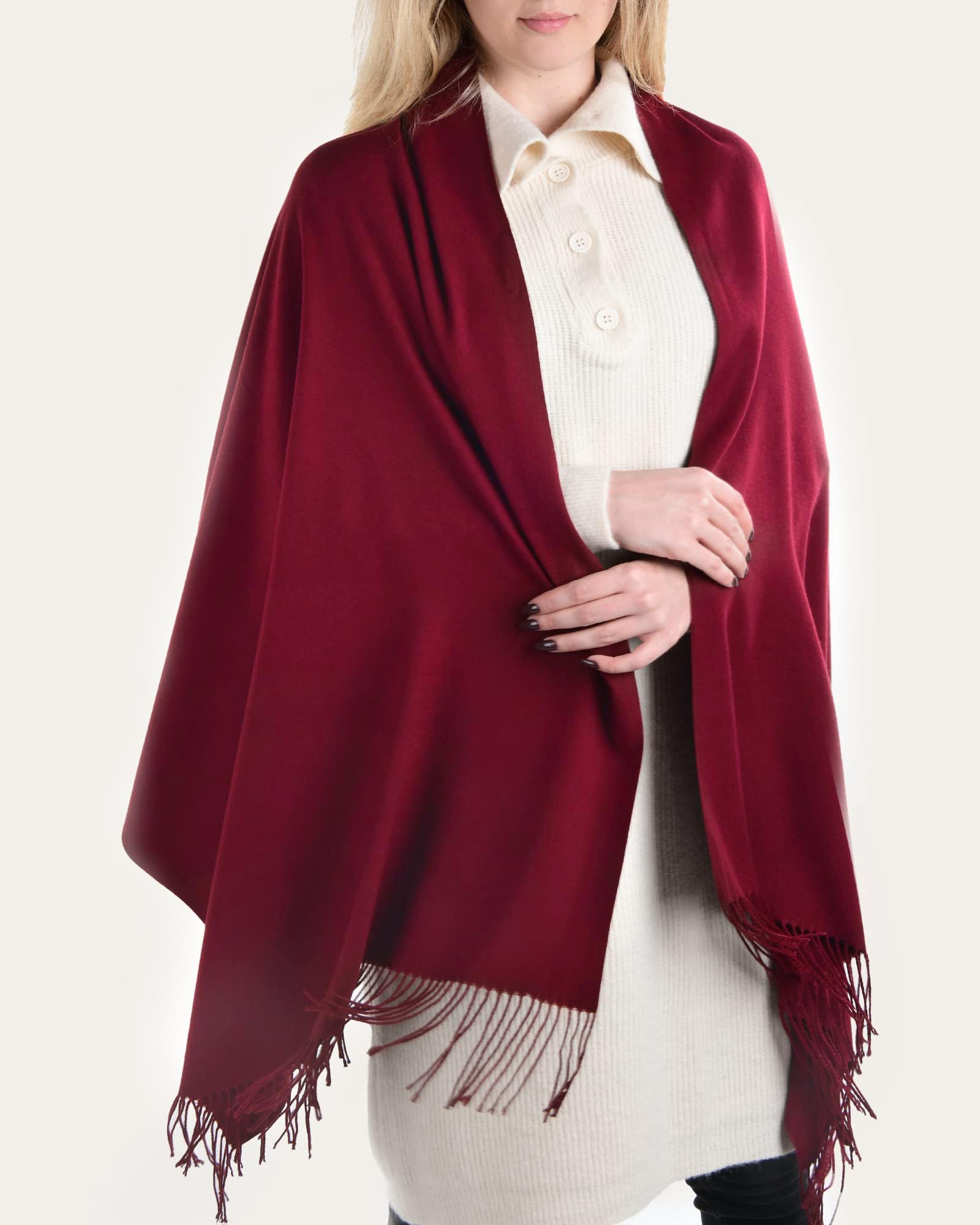 Hawkko Womens Winter Scarf Cashmere Feel Pashmina Shawl Wraps Soft Warm Blanket burgundy