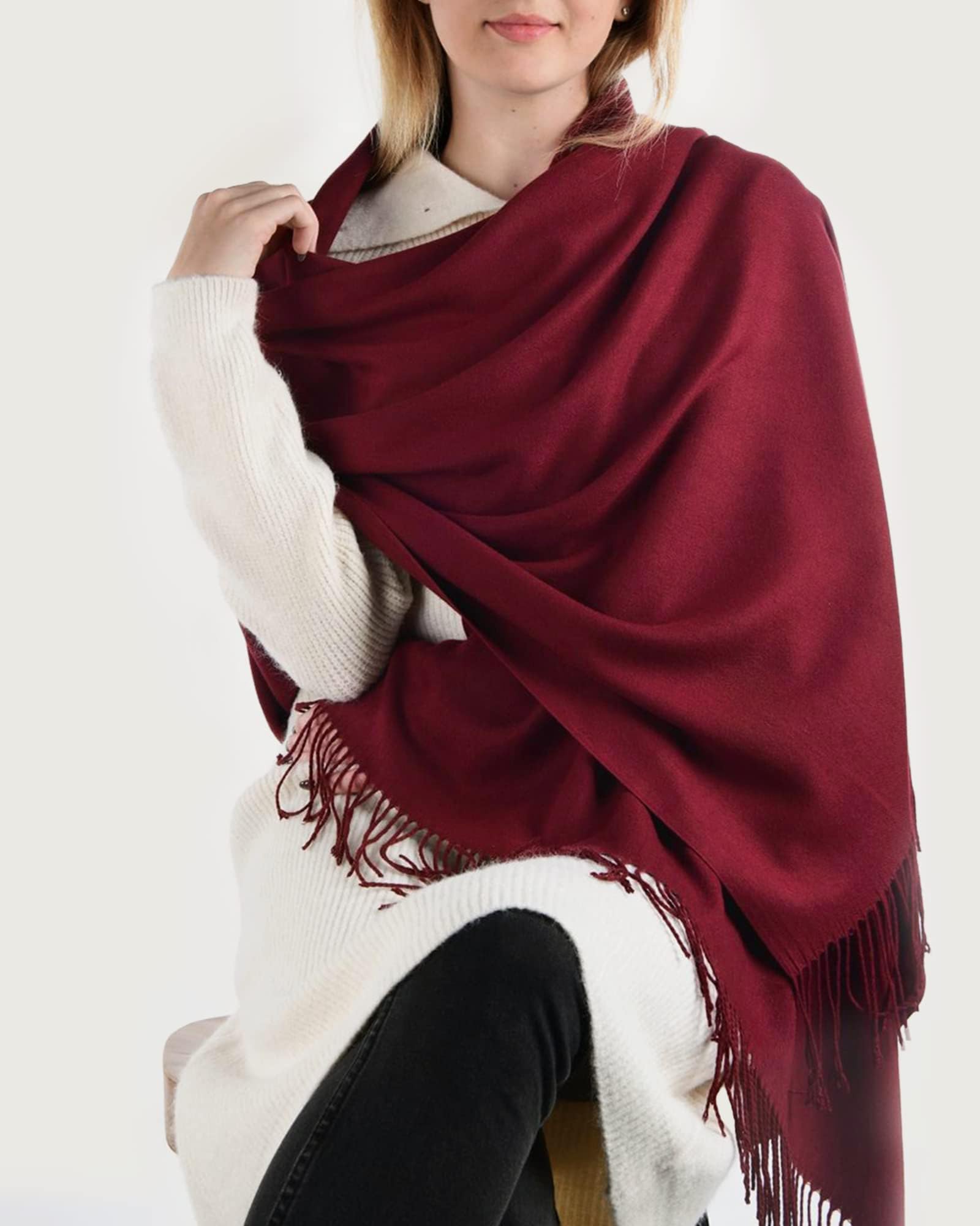 Hawkko Womens Winter Scarf Cashmere Feel Pashmina Shawl Wraps Soft Warm Blanket burgundy