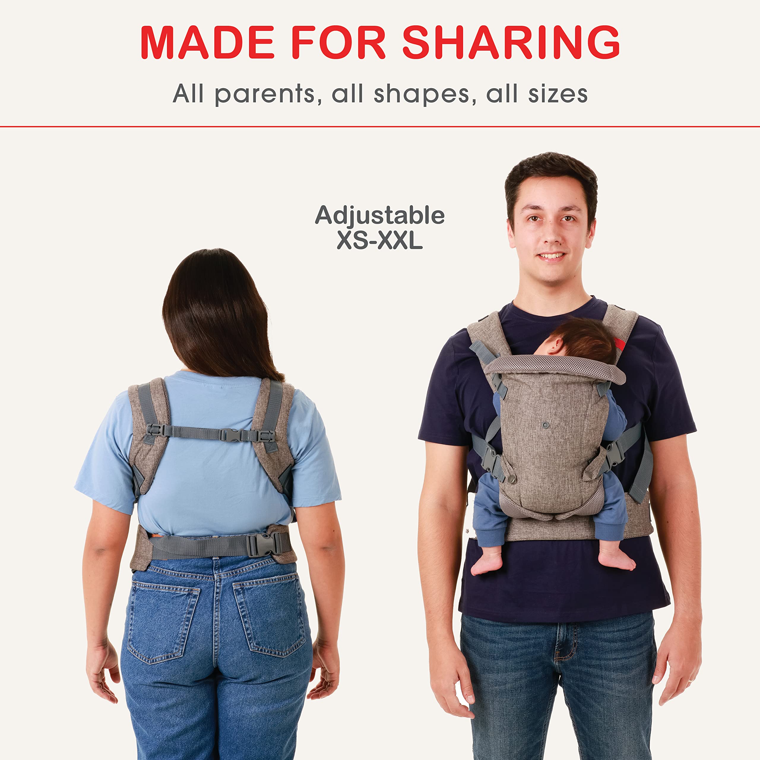 Hawkko 4-in-1 Baby Carrier Newborn to Toddler - All Positions Baby Chest Carrier - Front and Back Carry Baby Carriers - Includes 2-in-1 Bandana Bib - Baby Holder Carrier for 8-32 lbs (Grey Mesh)