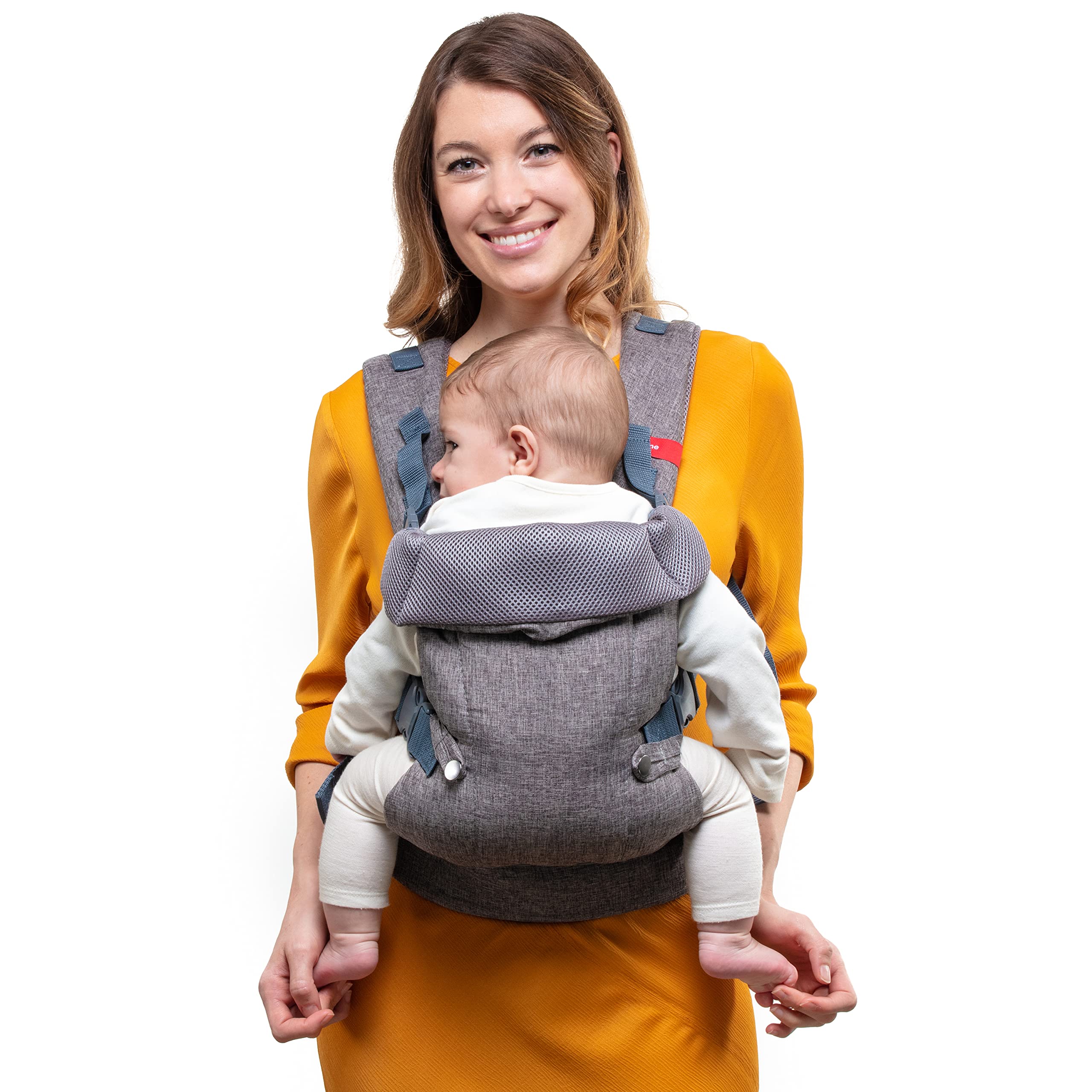 Hawkko 4-in-1 Baby Carrier Newborn to Toddler - All Positions Baby Chest Carrier - Front and Back Carry Baby Carriers - Includes 2-in-1 Bandana Bib - Baby Holder Carrier for 8-32 lbs (Grey Mesh)