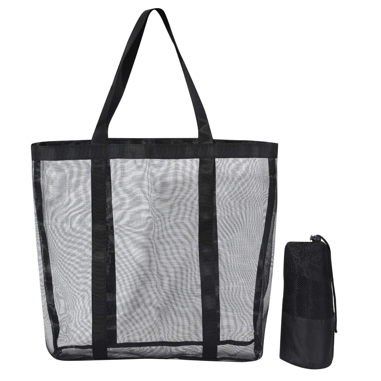 Hawkko Mesh Beach Bag - Durable Tote Bag- Simply lightweight for Shopping Groceries Sports Gym Swimming Pool Travel Tote Bag