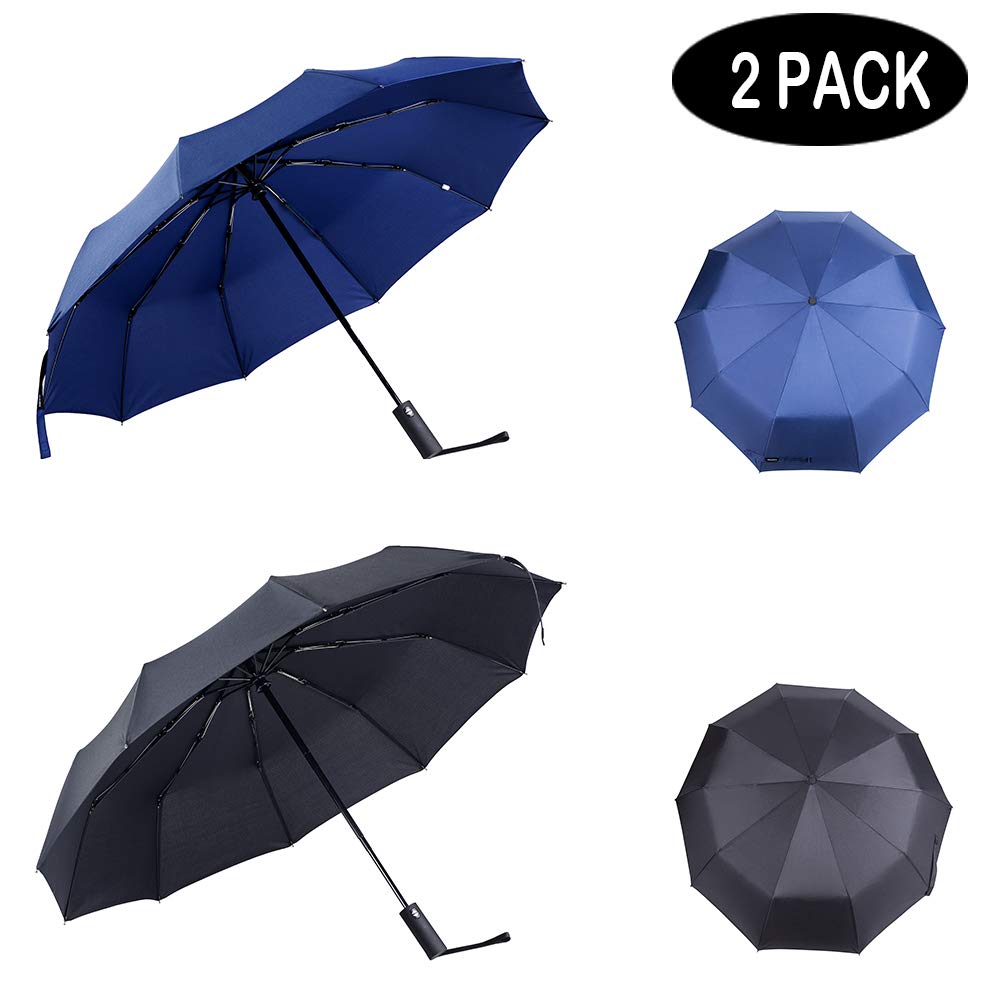 Hawkko 2 Packs Travel Umbrella Windproof Auto Open & Close Collapsible Folding Small Compact 10 & 8 RIBS Backpack Car travel Essentials Purse Umbrellas for Rain