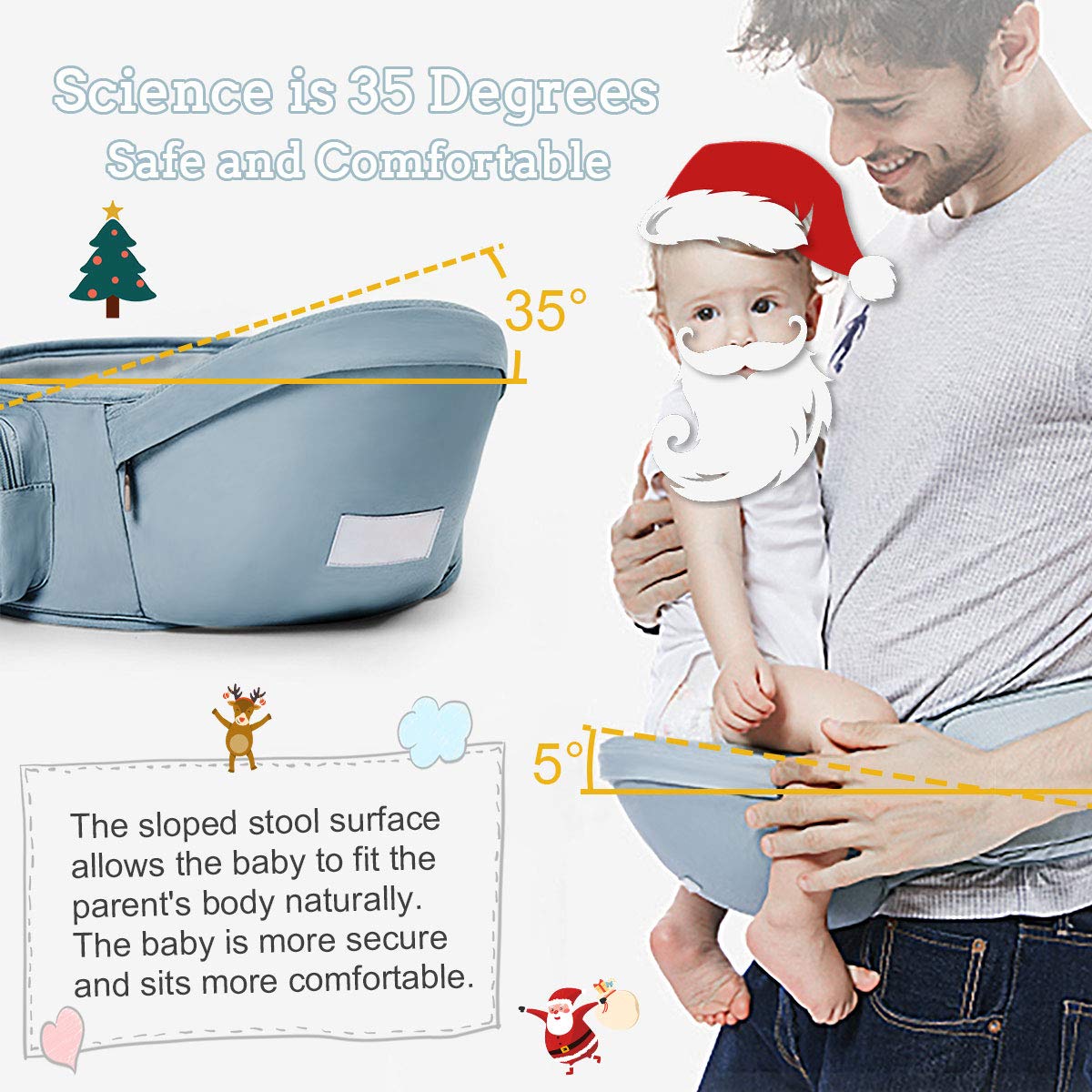 Hawkko 6-in-1 Baby Carrier with Waist Stool/Hip Seat for Breastfeeding, One Size Fits All - Adapt to Newborn, Infant & Toddler (Blue)