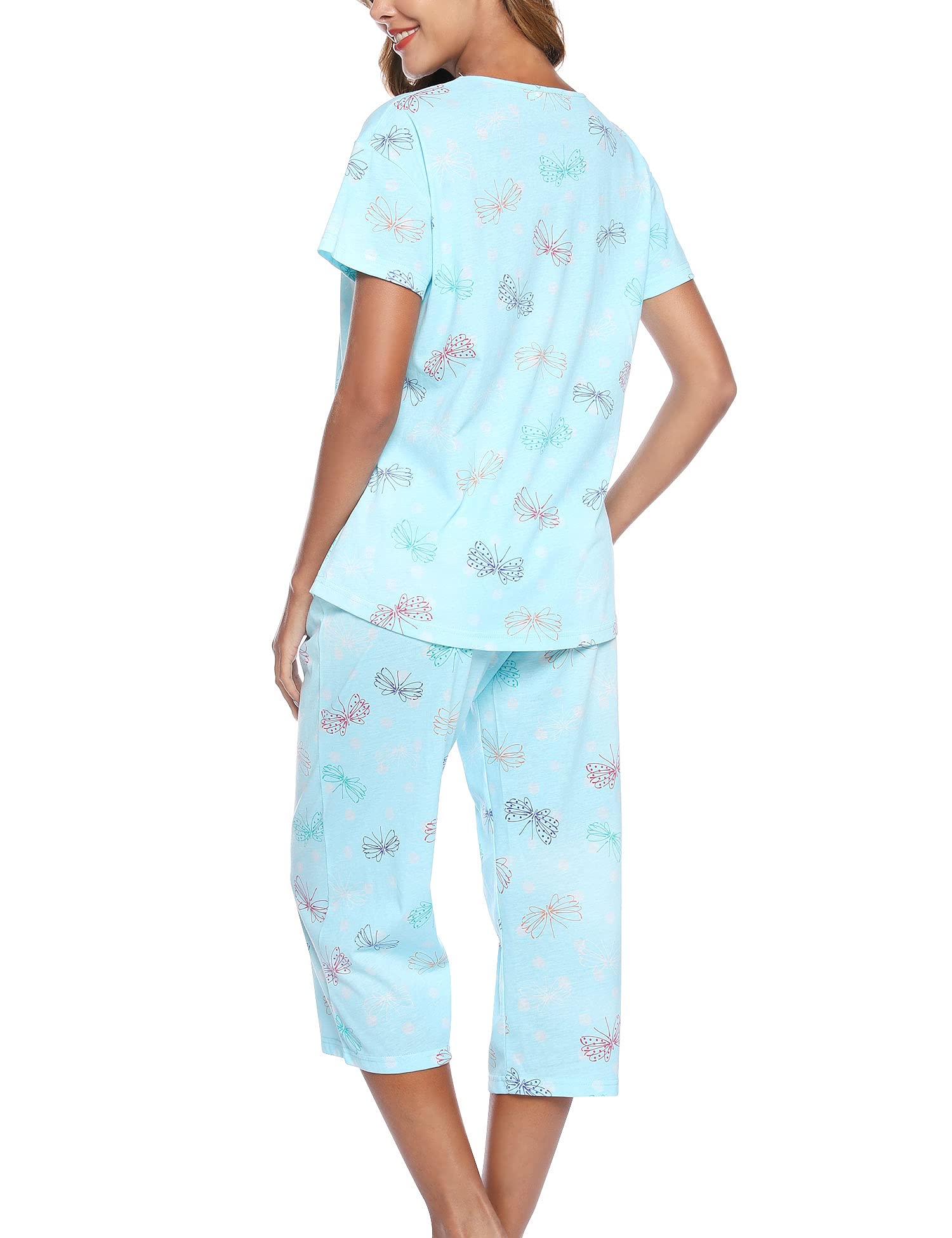 Hawkko Women's Sleepwear Tops with Capri Pants Pajama Sets Cotton Pj Set Loungewear