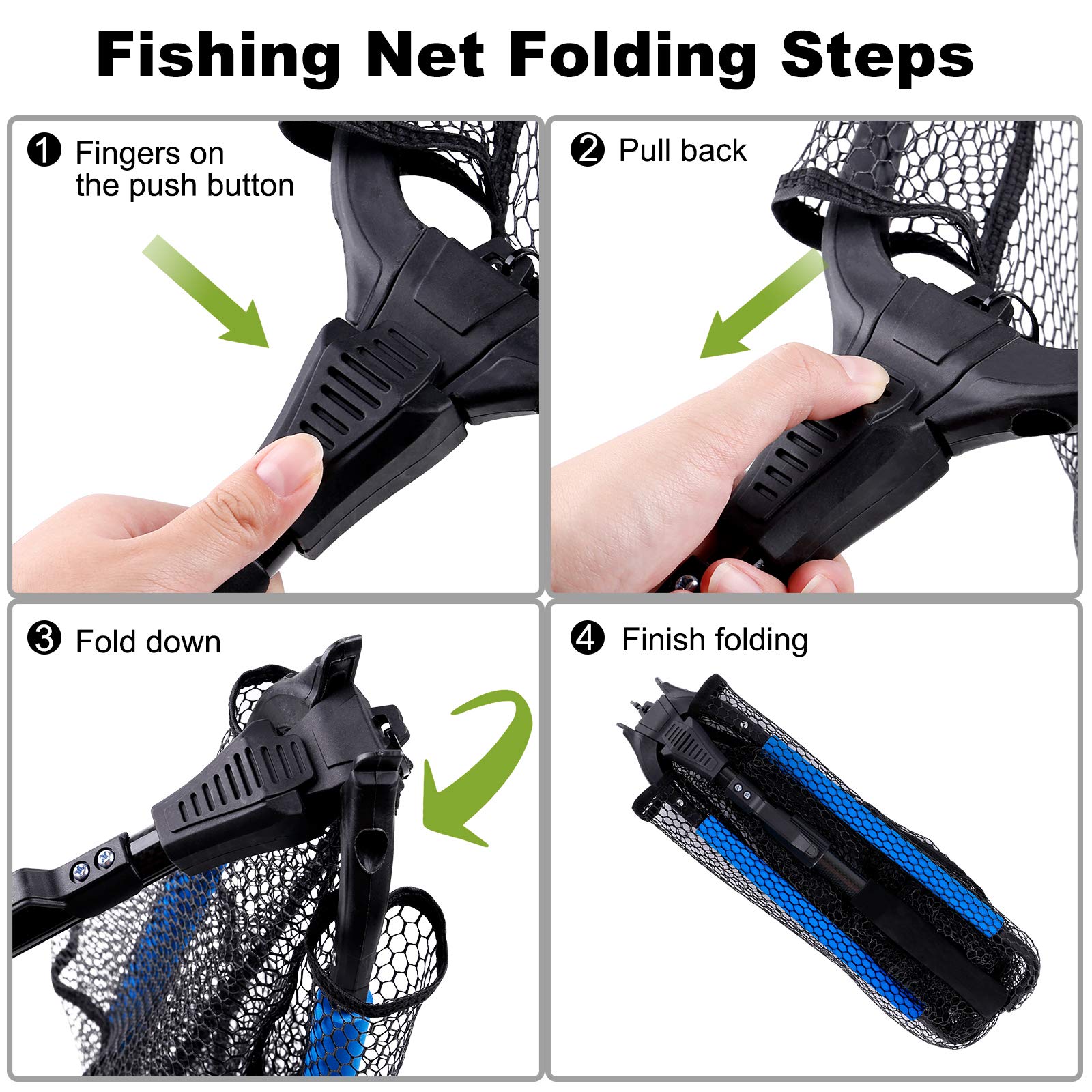 Hawkko Fishing Net Fish Landing Net, Foldable Collapsible Telescopic Pole Handle, Durable Nylon Material Mesh, Safe Fish Catching or Releasing