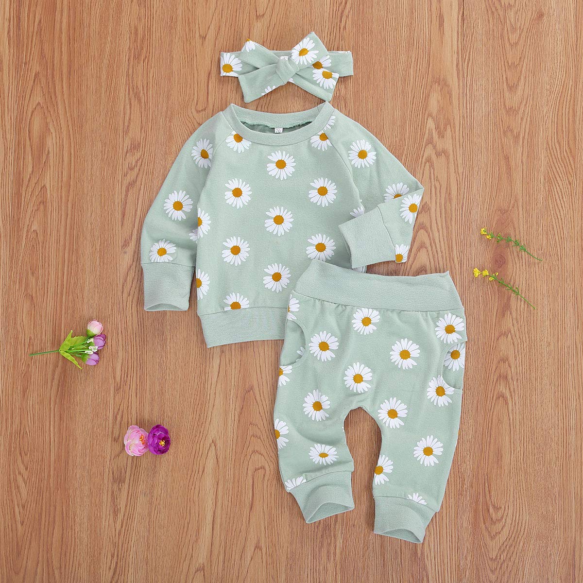 Hawkko Newborn Infant Baby Girl Clothes Set Long Sleeve Sweatshirts Tops Pants Outfits Clothing Gifts 3 6 9 12 18 24 Months Green