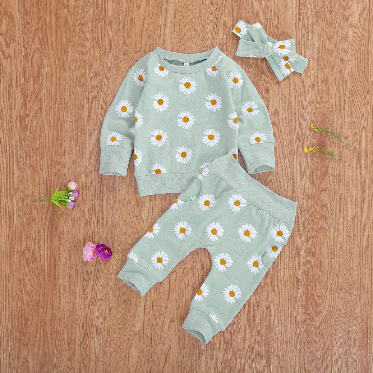 Hawkko Newborn Infant Baby Girl Clothes Set Long Sleeve Sweatshirts Tops Pants Outfits Clothing Gifts 3 6 9 12 18 24 Months Green