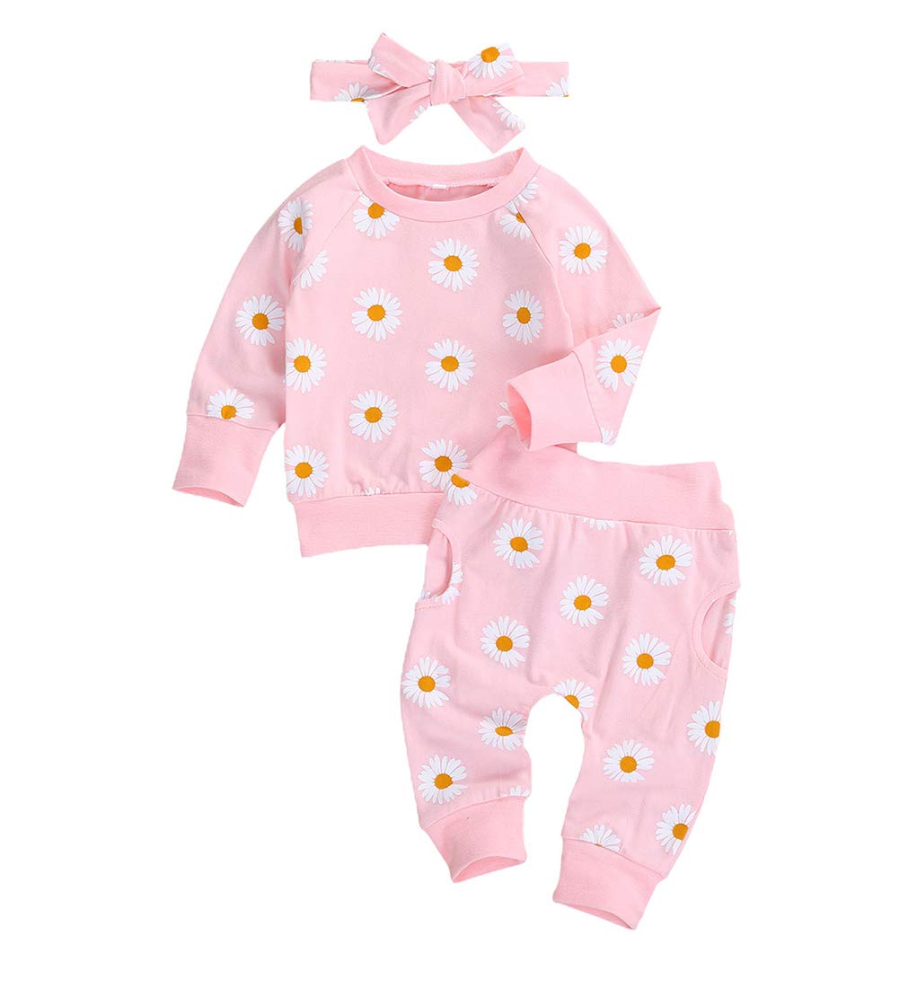 Hawkko Newborn Infant Baby Girl Clothes Set Long Sleeve Sweatshirts Tops Pants Outfits Clothing Gifts 3 6 9 12 18 24 Months Pink