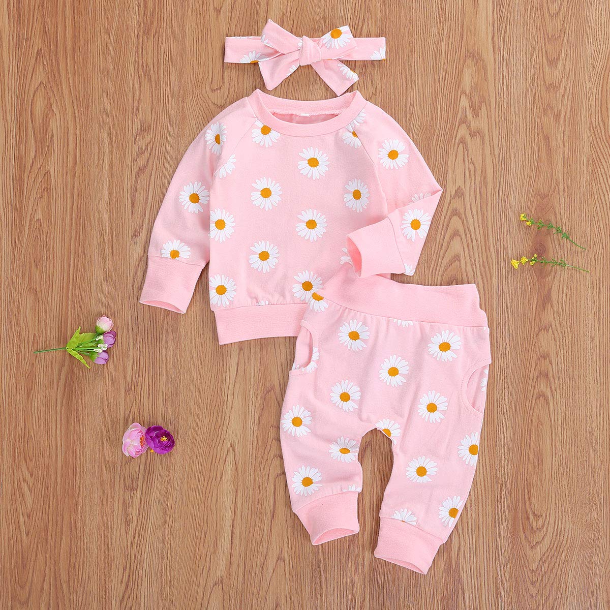 Hawkko Newborn Infant Baby Girl Clothes Set Long Sleeve Sweatshirts Tops Pants Outfits Clothing Gifts 3 6 9 12 18 24 Months Pink