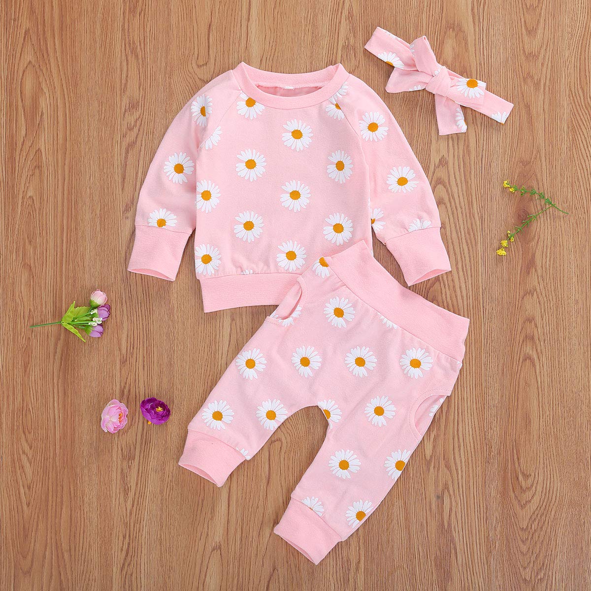 Hawkko Newborn Infant Baby Girl Clothes Set Long Sleeve Sweatshirts Tops Pants Outfits Clothing Gifts 3 6 9 12 18 24 Months Pink