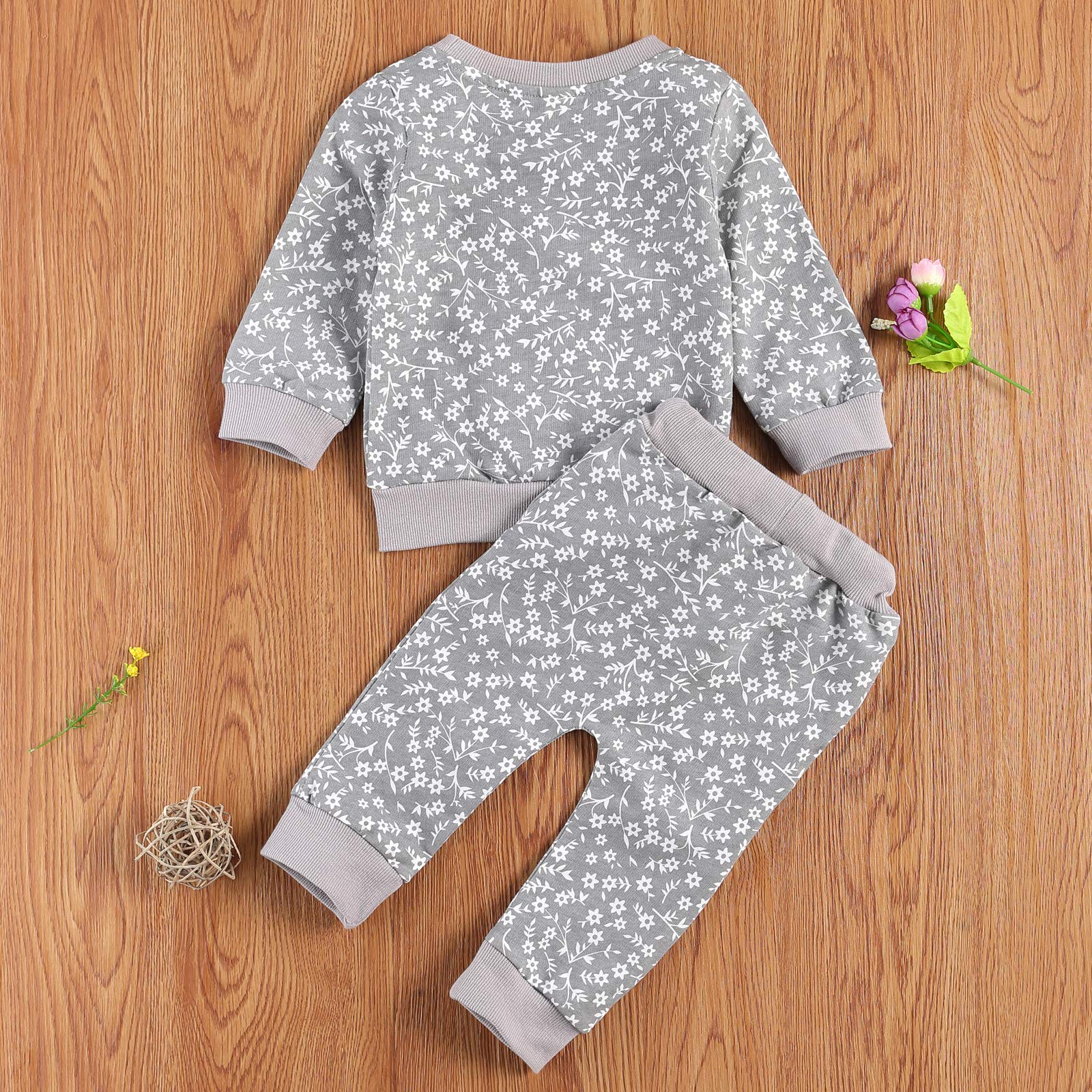 Hawkko Newborn Infant Baby Girl Clothes Set Long Sleeve Sweatshirts Tops Pants Outfits Clothing Gifts 3 6 9 12 18 24 Months X-grey