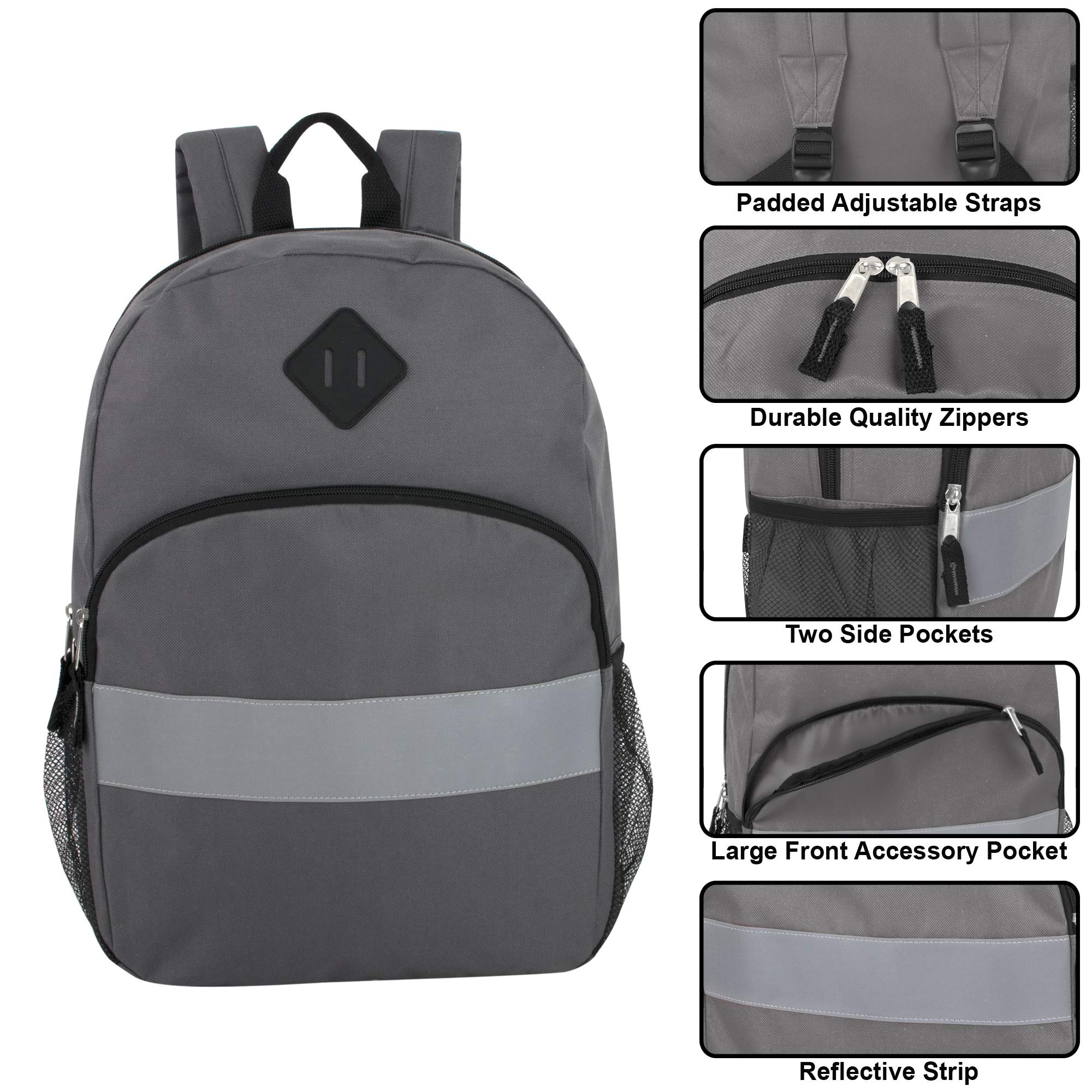 Hawkko Kids Reflective Backpack for School, Colorful Backpack with Reflector Strips, Side Pocket, Padded Straps Grey