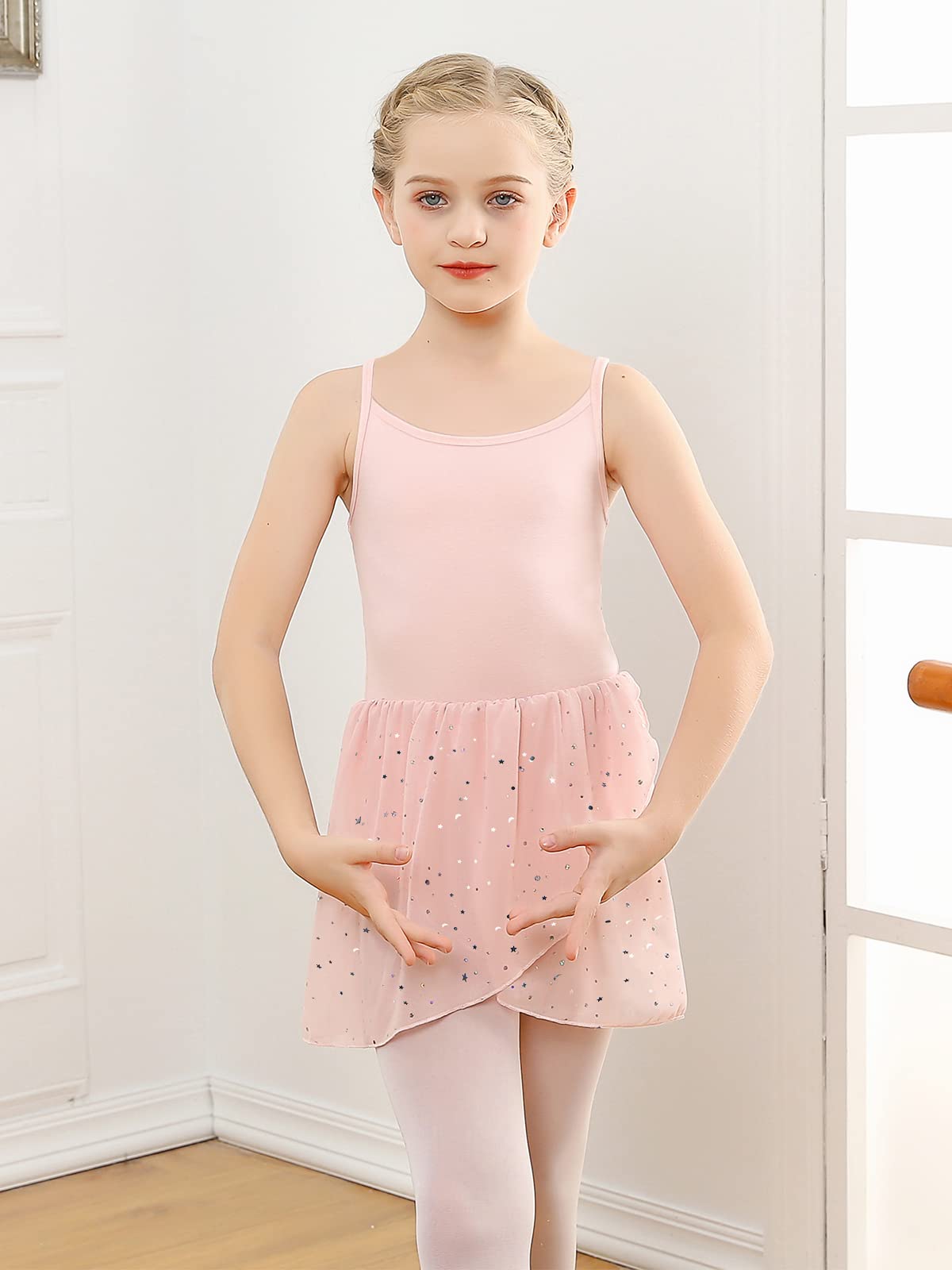 HawkkoToddler Girls Dance Leotards Hollow Back Ballet Leotard for Girls Camisole Dance Dress with Tutu Skirt 3-8T