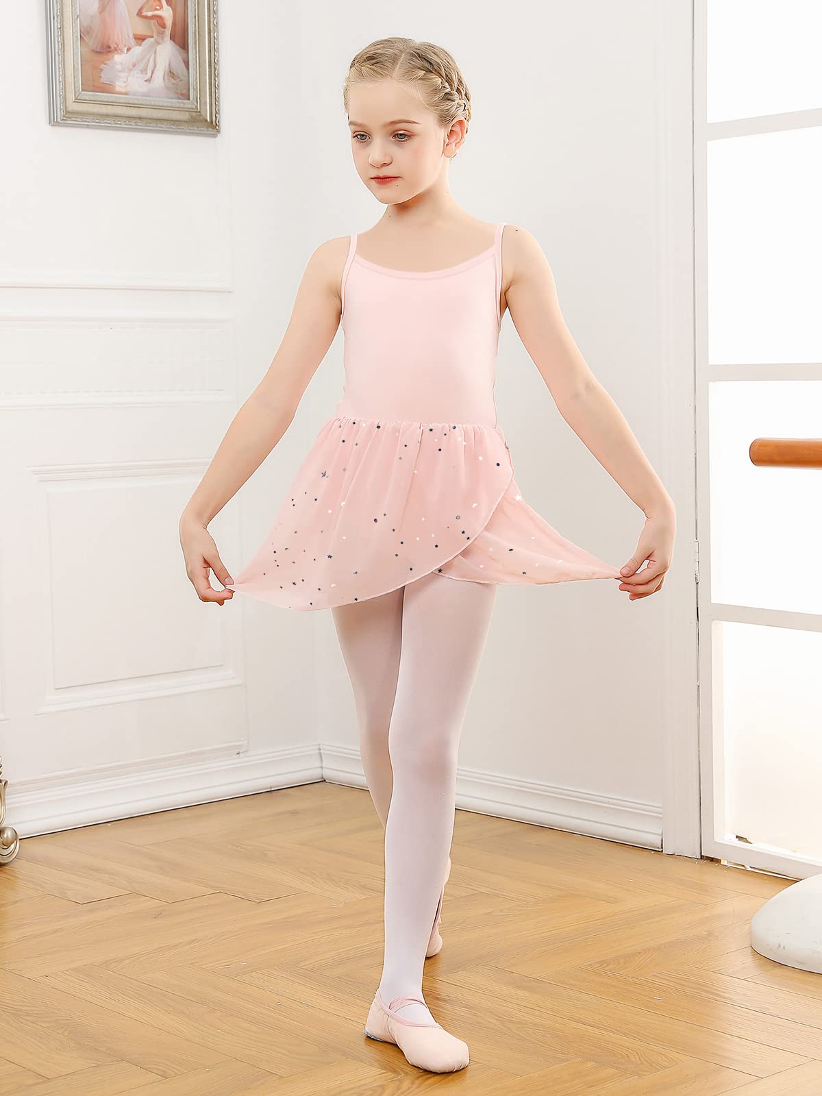 HawkkoToddler Girls Dance Leotards Hollow Back Ballet Leotard for Girls Camisole Dance Dress with Tutu Skirt 3-8T