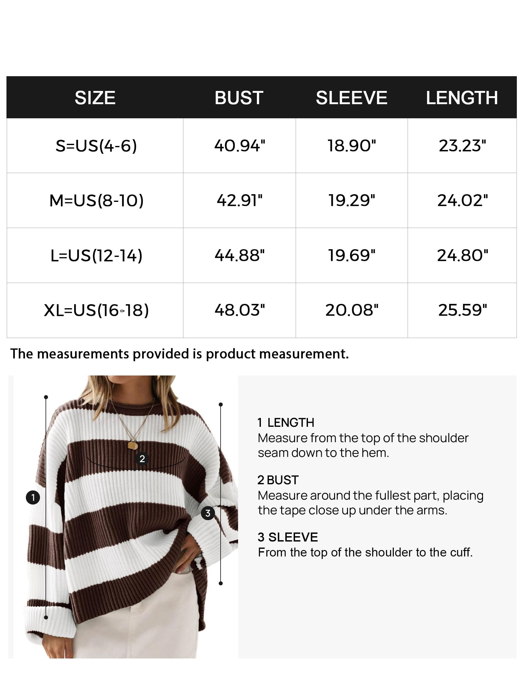 Hawkko Women's Long Sleeve Crew Neck Striped Color Block Comfy Loose Oversized Knitted Pullover Sweater Coffee