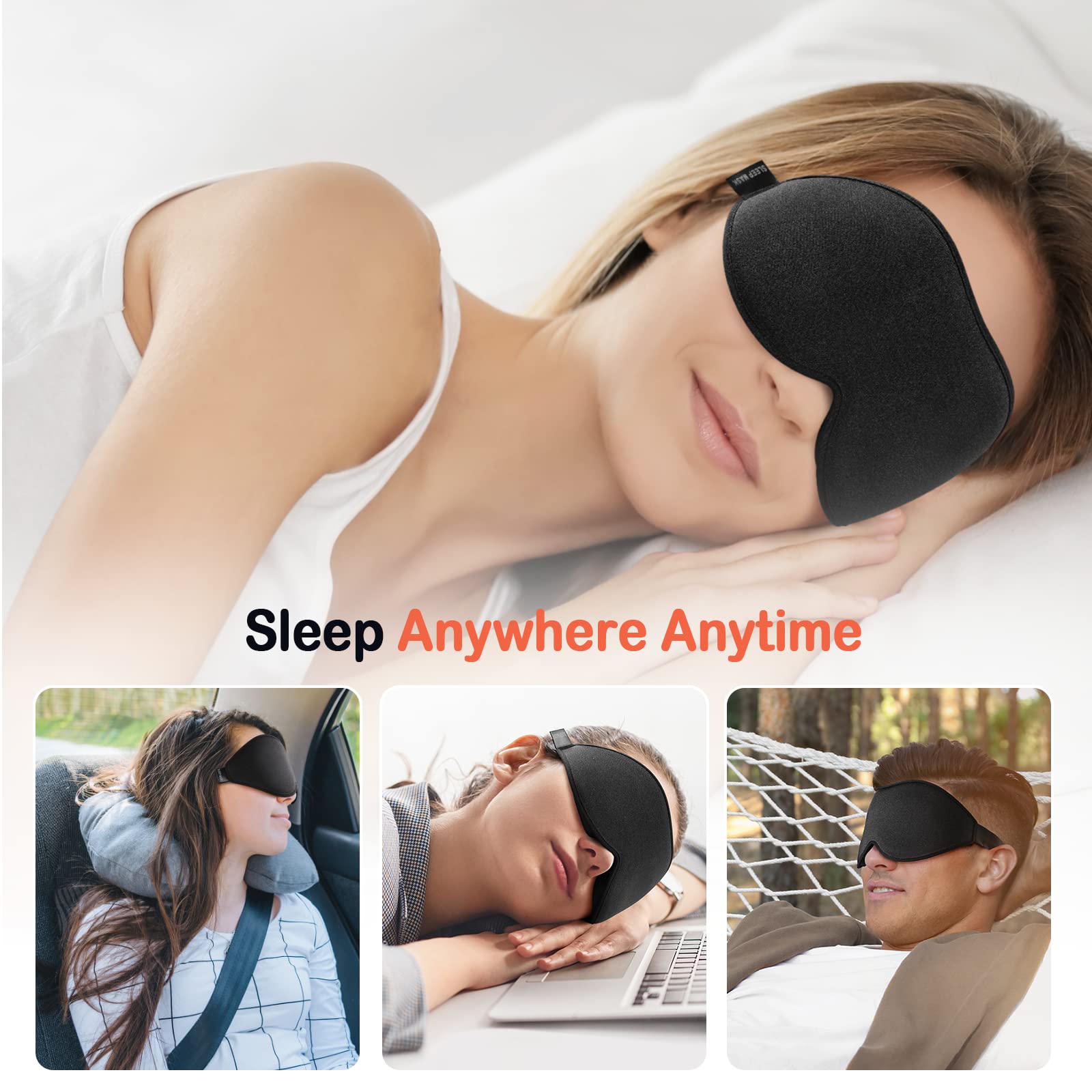 Hawkko Sleep Mask for Side Sleeper Women Men, Eye Mask for Sleeping Light Blocking, 3D Contoured Cup Sleeping Mask, Soft Breathable Sleep Eye Mask with Adjustable Elastic Strap for Flight Nap