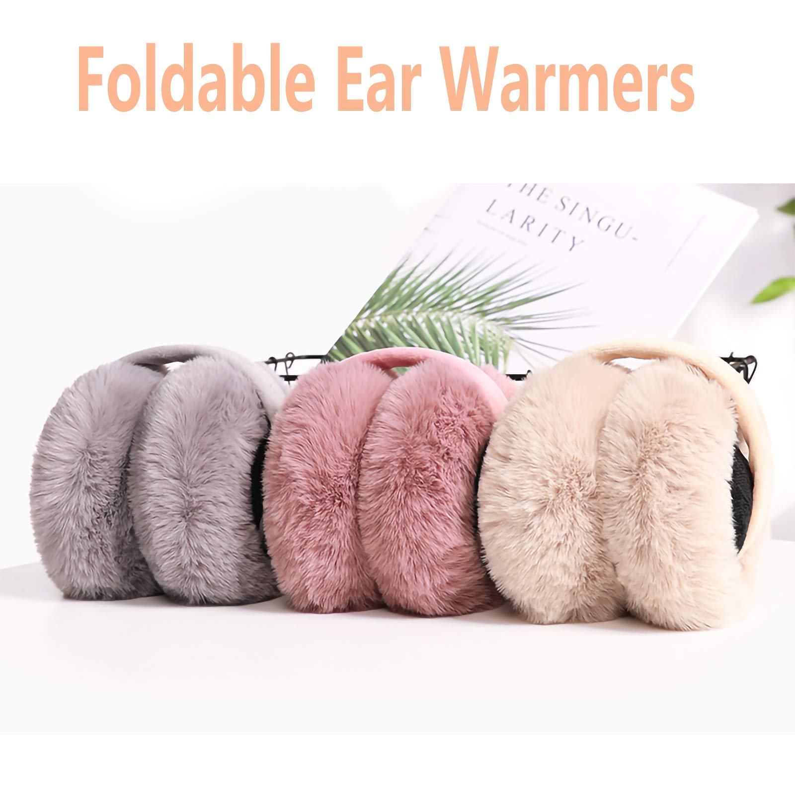 Hawkko Winter Ear muffs Faux Fur Warm Earmuffs Cute Foldable Outdoor Ear Warmers For Women Girls Pink