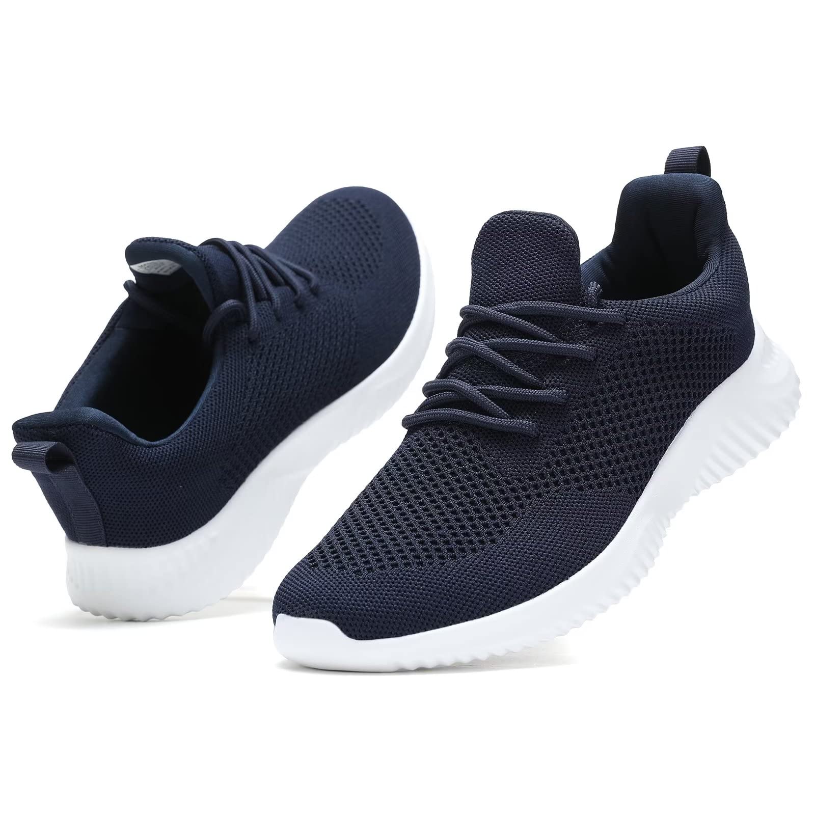 Hawkko Mens Slip-on Tennis Shoes Walking Running Sneakers Lightweight Breathable Casual Soft Sole Mesh Work Gym Trainers Navy Blue