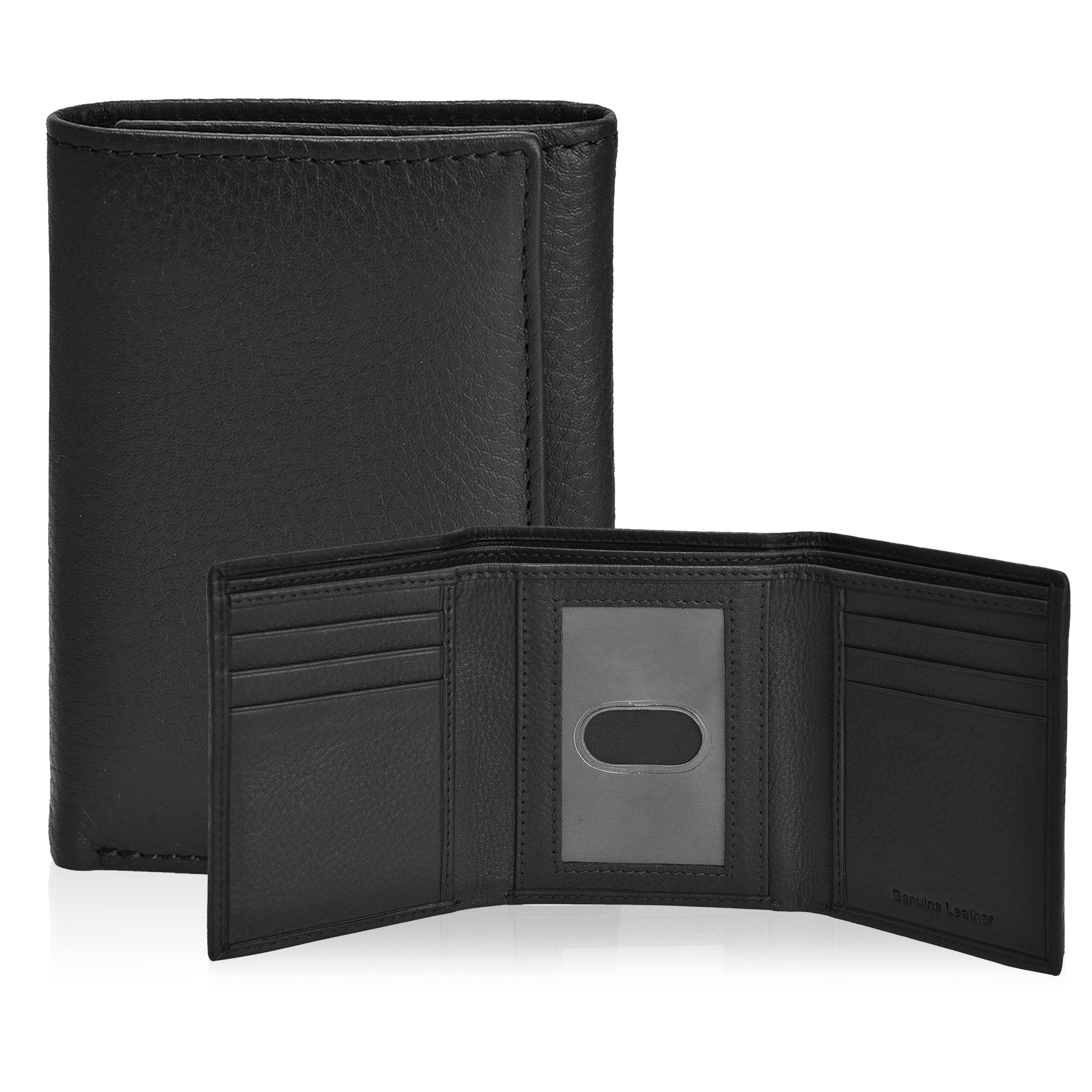 Hawkko Real Leather Trifold Wallet for Men - RFID Wallets Slim 9 Credit Card Holder 2 ID Compartment Gift For Men Classic Black