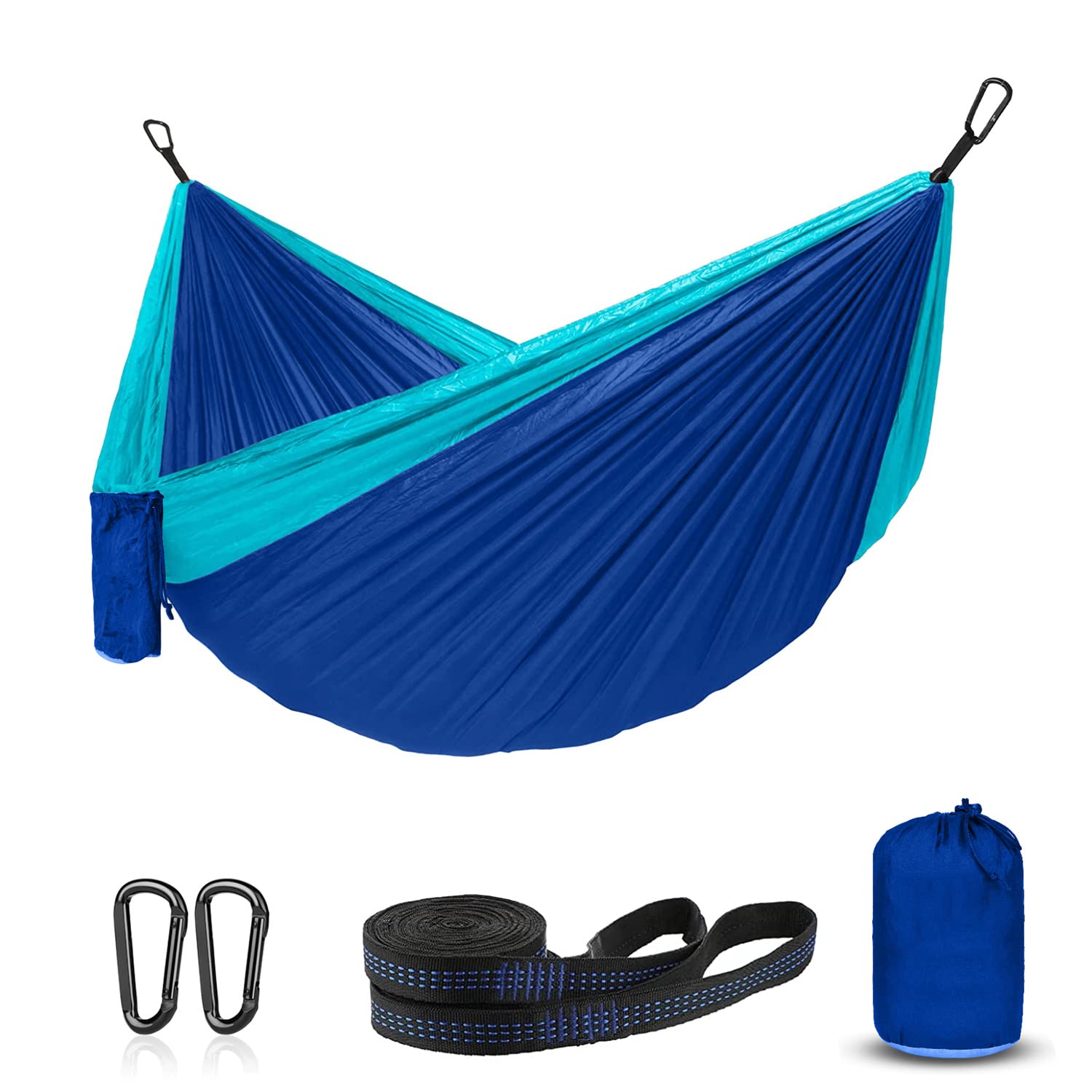 Hawkko Hammock Camping, Portable Single/Double Hammocks for Outdoor Hiking Travel Backpacking - 210D Nylon Hammock Swing for Backyard & Garden (Blue/Sky Blue)