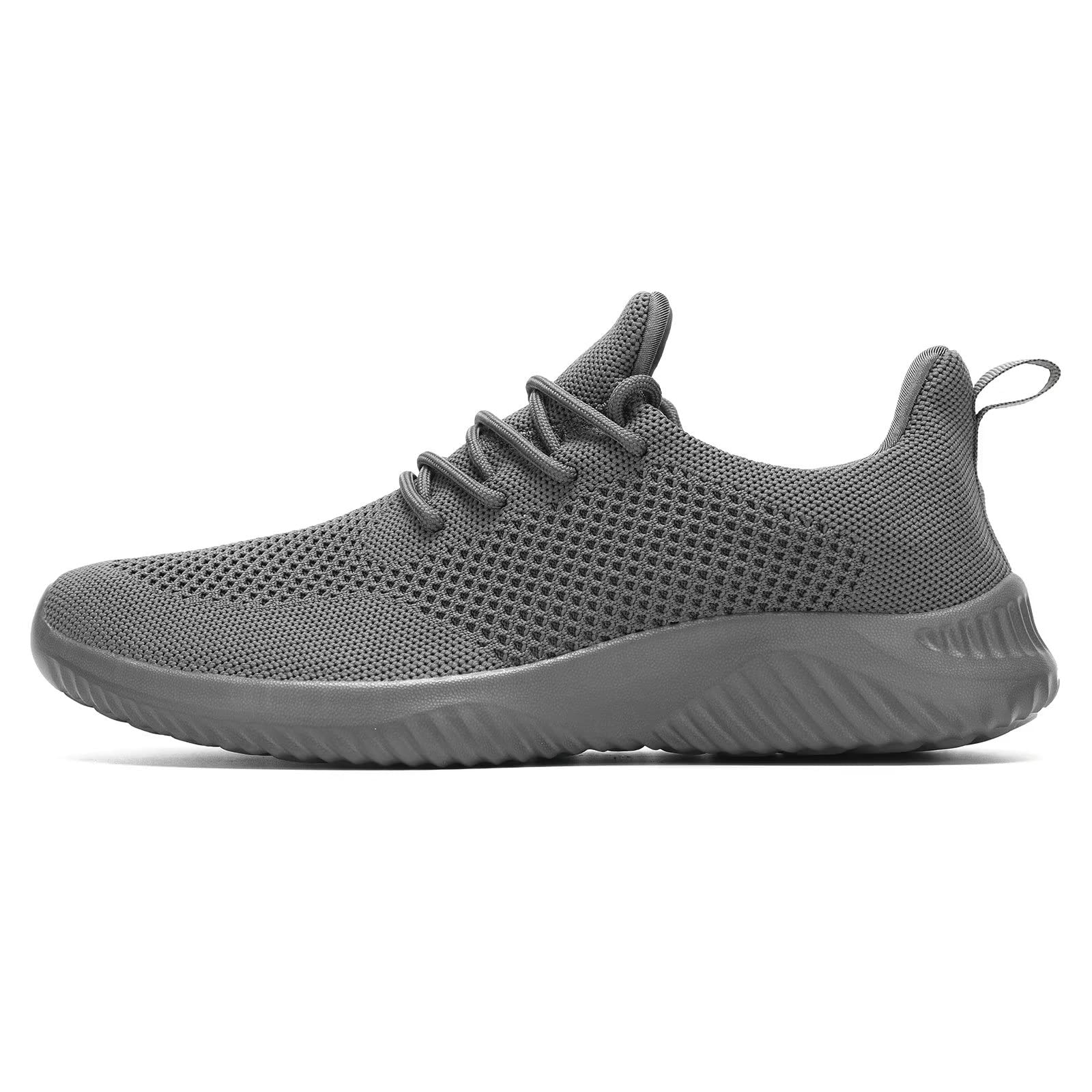 Hawkko Mens Slip-on Tennis Shoes Walking Running Sneakers Lightweight Breathable Casual Soft Sole Mesh Work Gym Trainers All Grey