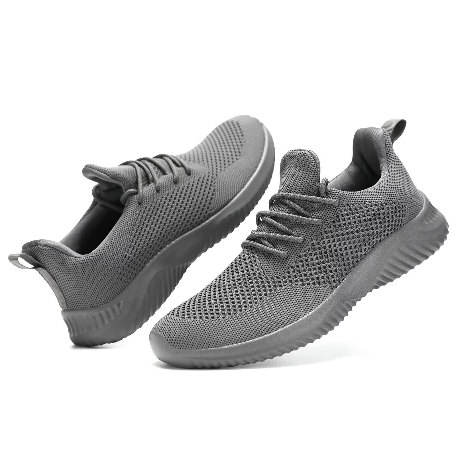 Hawkko Mens Slip-on Tennis Shoes Walking Running Sneakers Lightweight Breathable Casual Soft Sole Mesh Work Gym Trainers All Grey