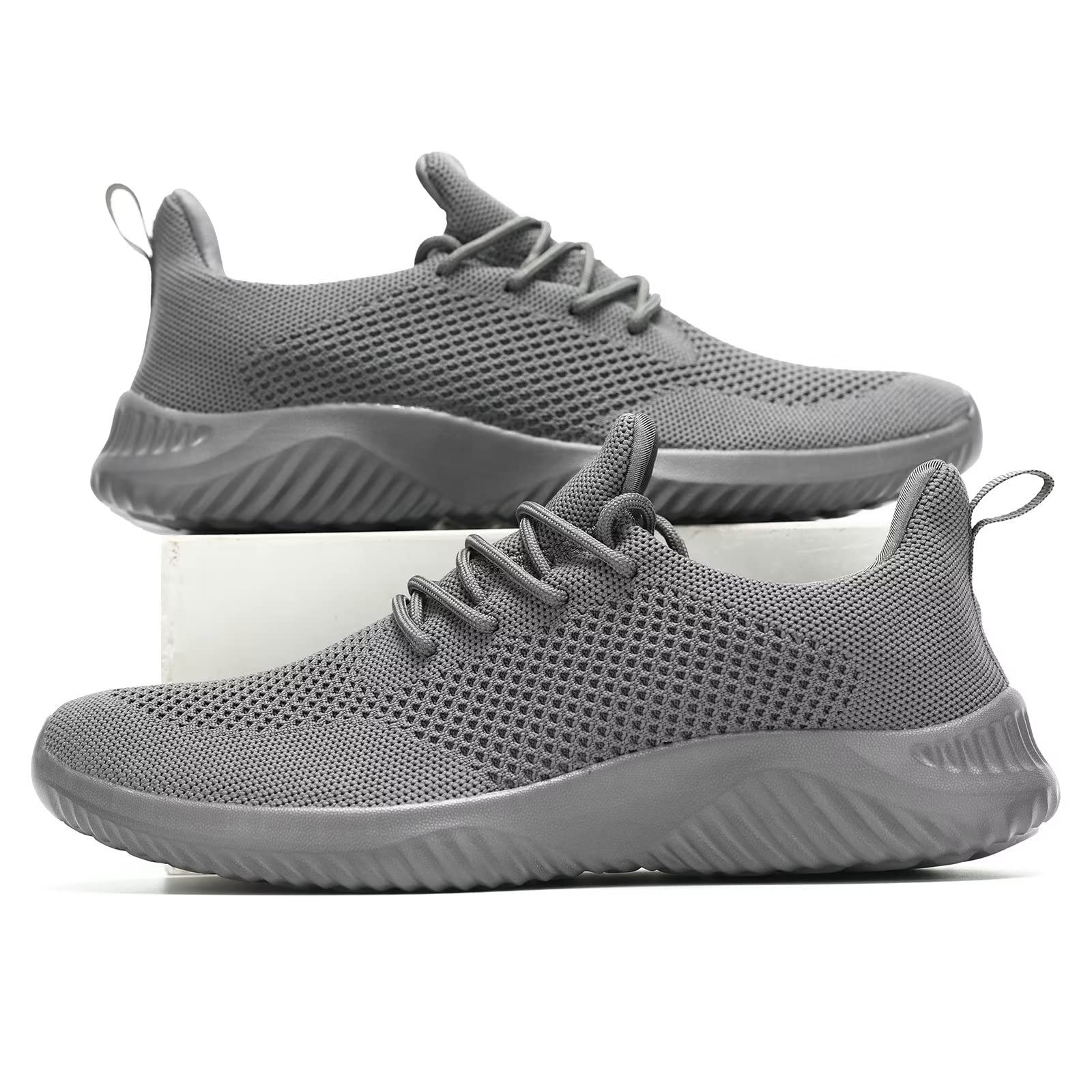 Hawkko Mens Slip-on Tennis Shoes Walking Running Sneakers Lightweight Breathable Casual Soft Sole Mesh Work Gym Trainers All Grey