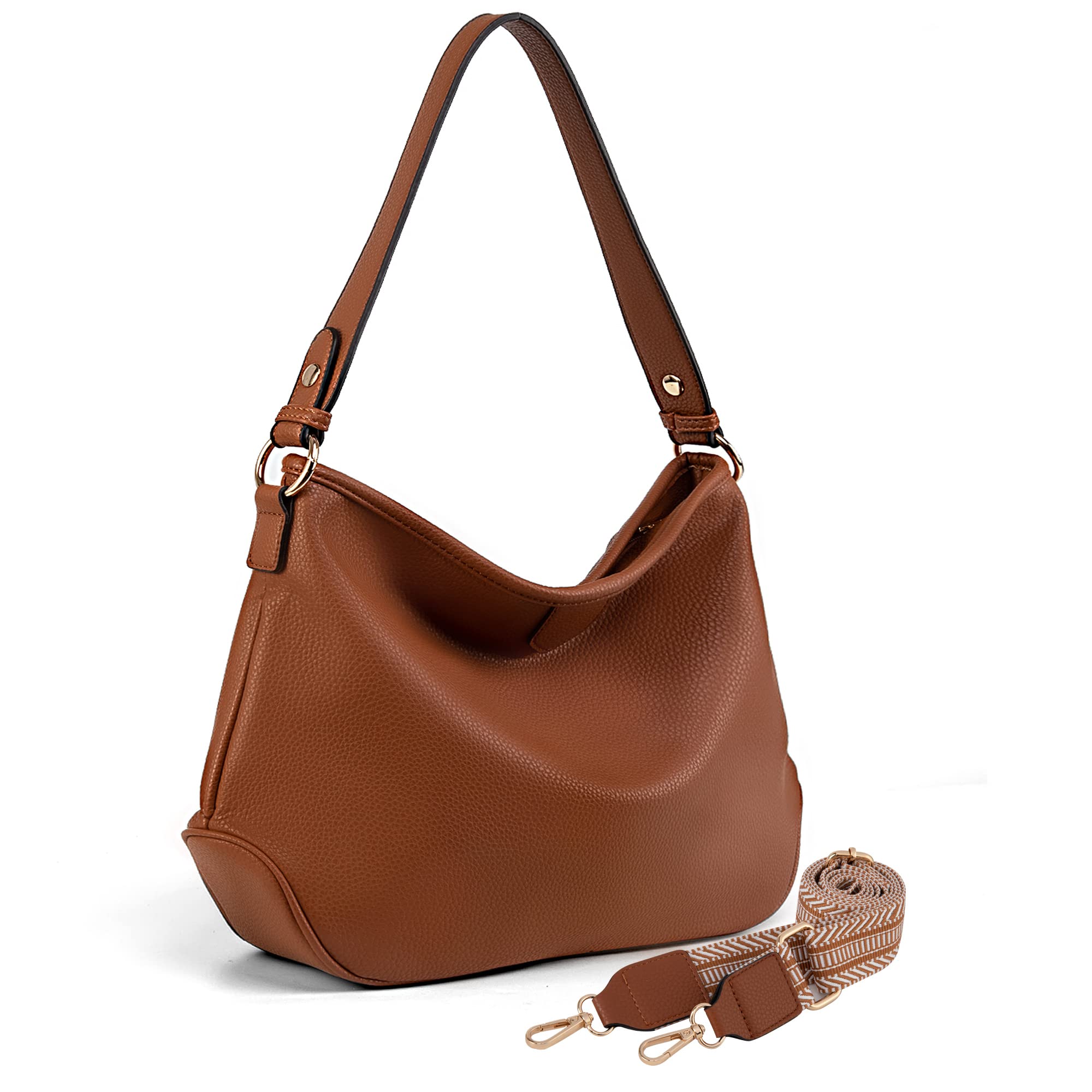 Hawkko Hobo Bags Vegan Leather Purses and Handbags for Women Top Handle Shoulder Bags Z Brown With Strap