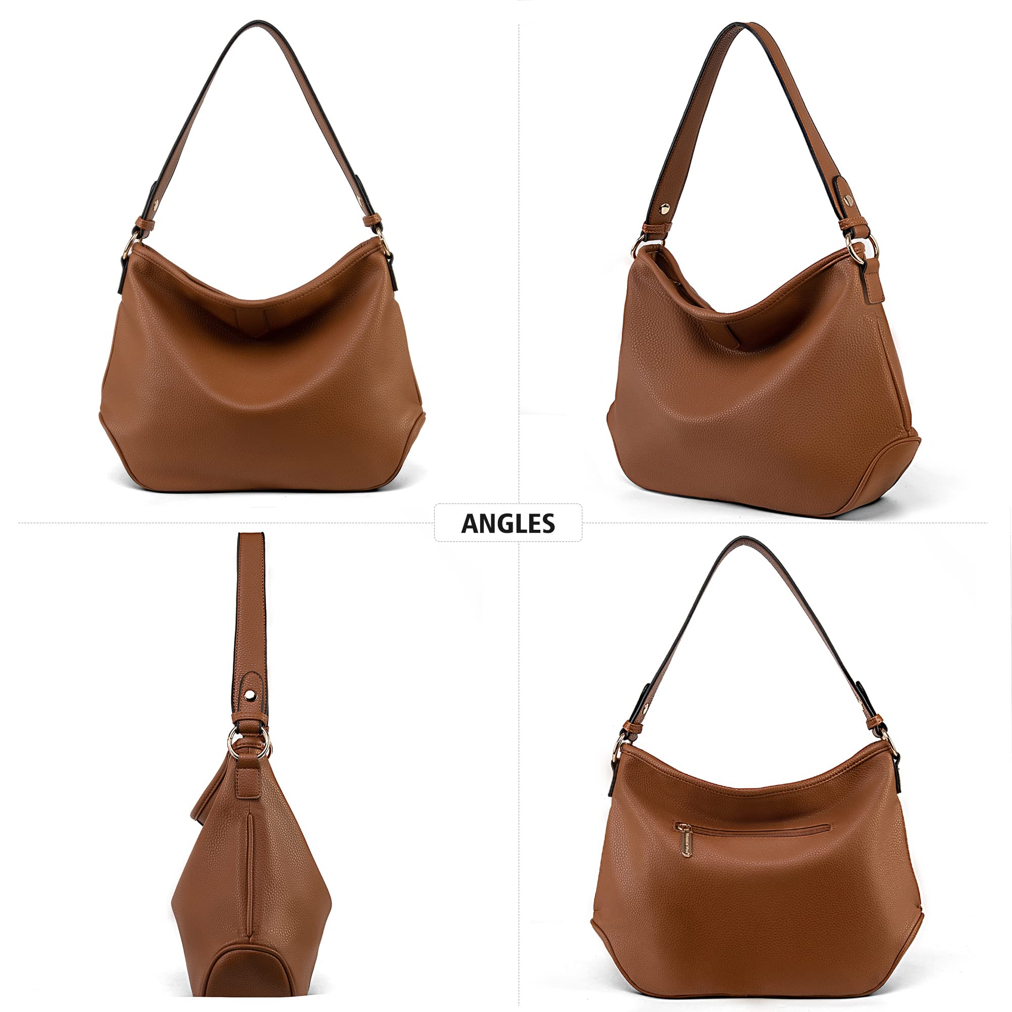 Hawkko Hobo Bags Vegan Leather Purses and Handbags for Women Top Handle Shoulder Bags Z Brown With Strap