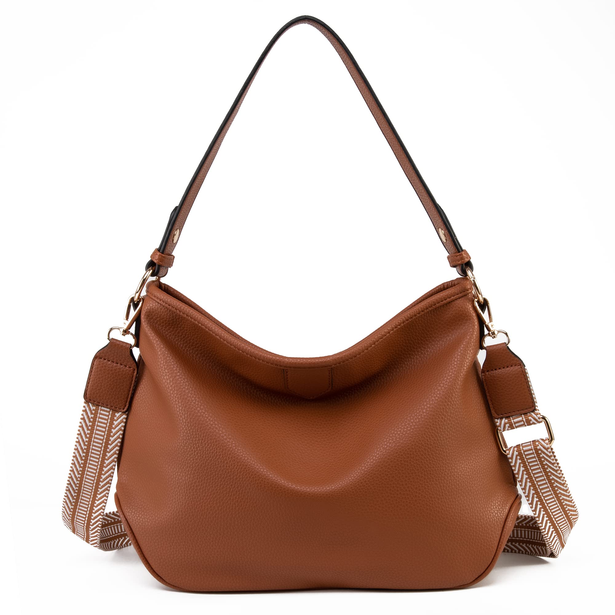 Hawkko Hobo Bags Vegan Leather Purses and Handbags for Women Top Handle Shoulder Bags Z Brown With Strap