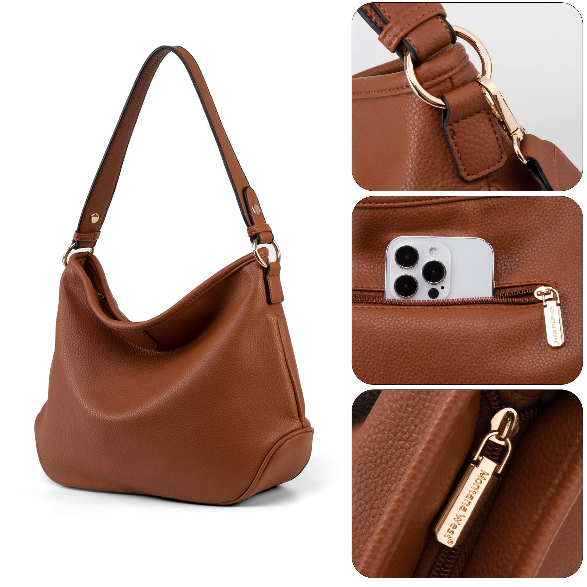 Hawkko Hobo Bags Vegan Leather Purses and Handbags for Women Top Handle Shoulder Bags Z Brown With Strap