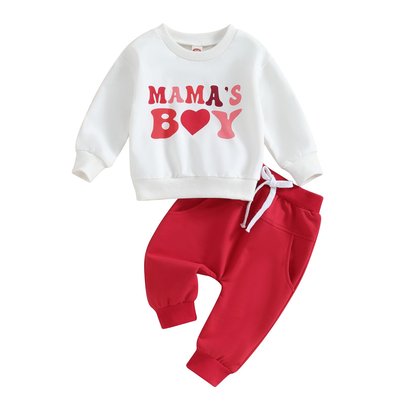 Hawkko Infant Baby Boy Clothes Set Mama's Boy Heart Shirts Crewneck Sweatshirt Red Jogger Pants Valentine's Day Outfit