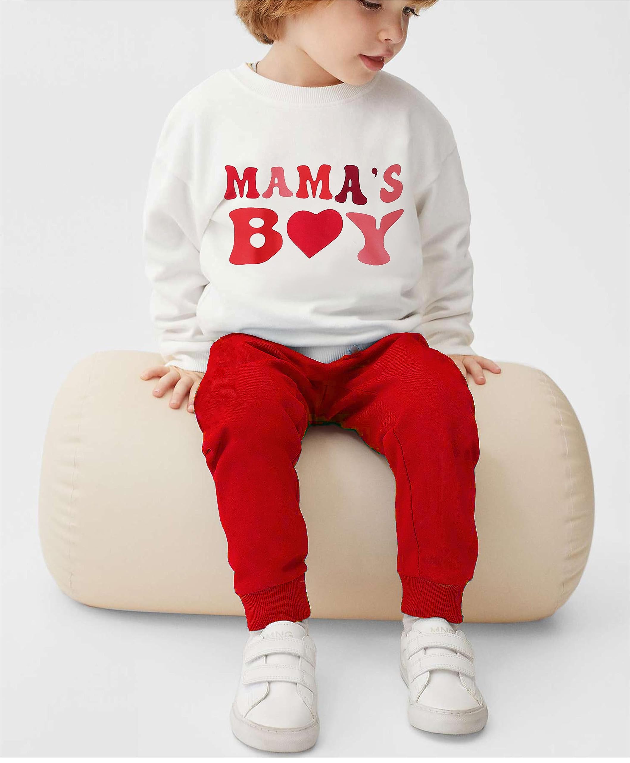 Hawkko Infant Baby Boy Clothes Set Mama's Boy Heart Shirts Crewneck Sweatshirt Red Jogger Pants Valentine's Day Outfit