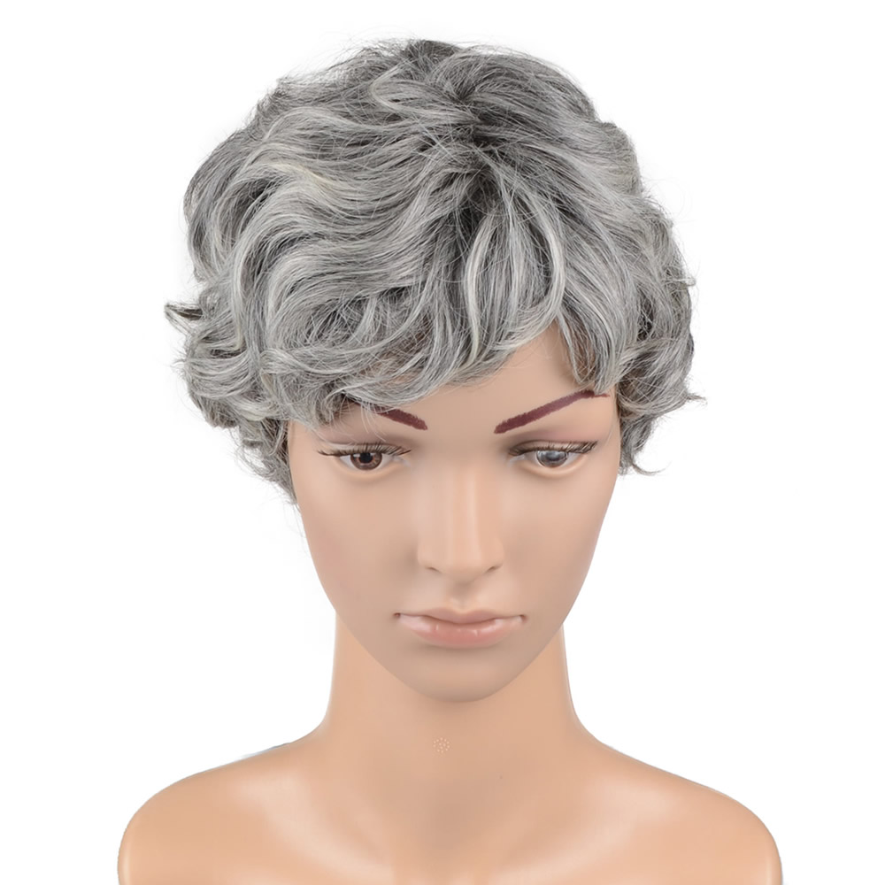 Hawkko Curly Short Cosplay Wig Kanekalon Fiber Party Wig With Gift Wig Cap & Steel Comb (Granny Gray)