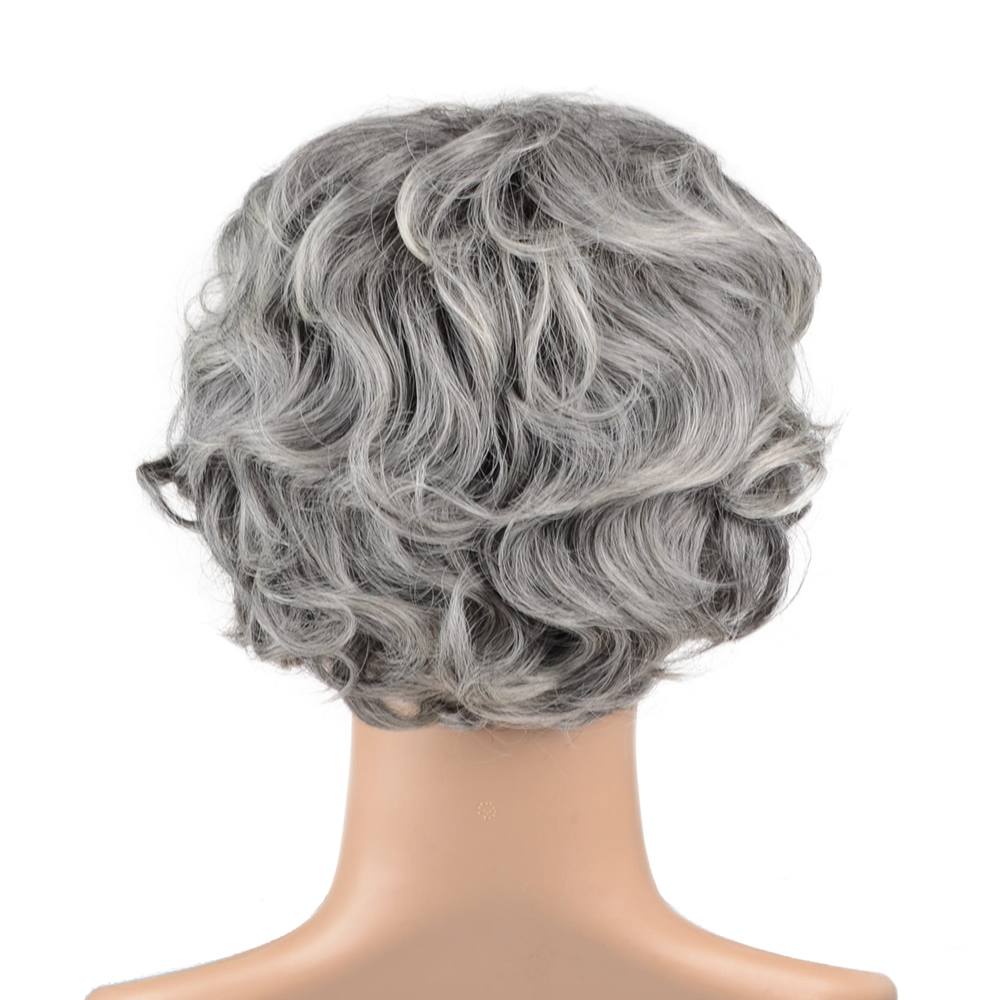 Hawkko Curly Short Cosplay Wig Kanekalon Fiber Party Wig With Gift Wig Cap & Steel Comb (Granny Gray)